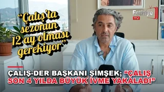 Çalış-Der Başkanı Cenk Şimşek, Çalış sahilinde turizm sezonunun uzatılması ve bölgenin butik yapısının korunması hakkında açıklamalarda bulunuyor.