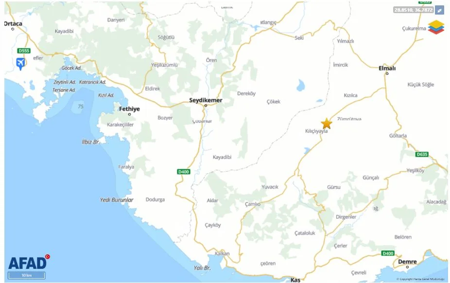 Antalya Elmalı’da 3.4 Büyüklüğünde Deprem: Fethiye Ve Seydikemer De Hissetti