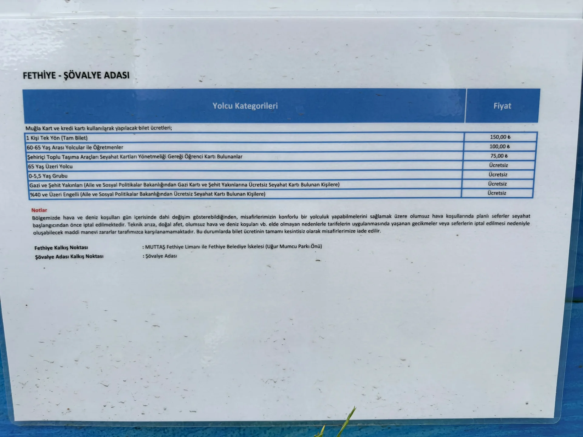 Fethiye- Şövalye Adası Seferlerinde Tek Yön Ücret 150 TL